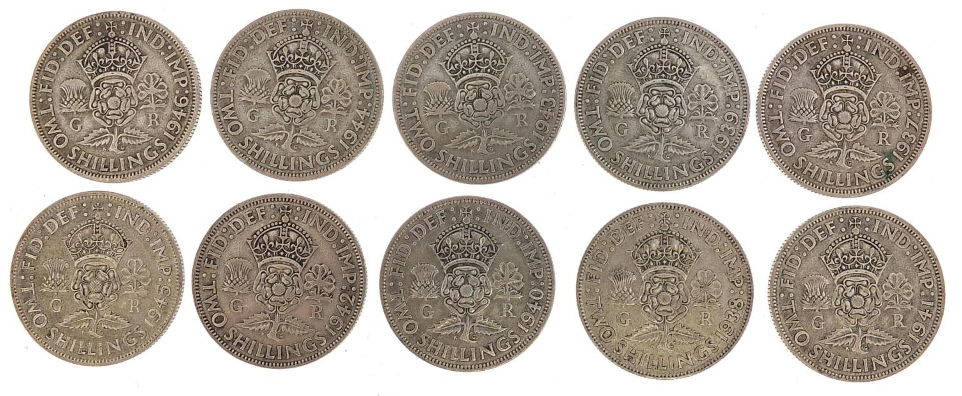 Ten George VI two shillings 1937- 1946 112g - Bild 4 aus 6