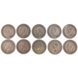 Ten George VI two shillings 1937- 1946 112g
