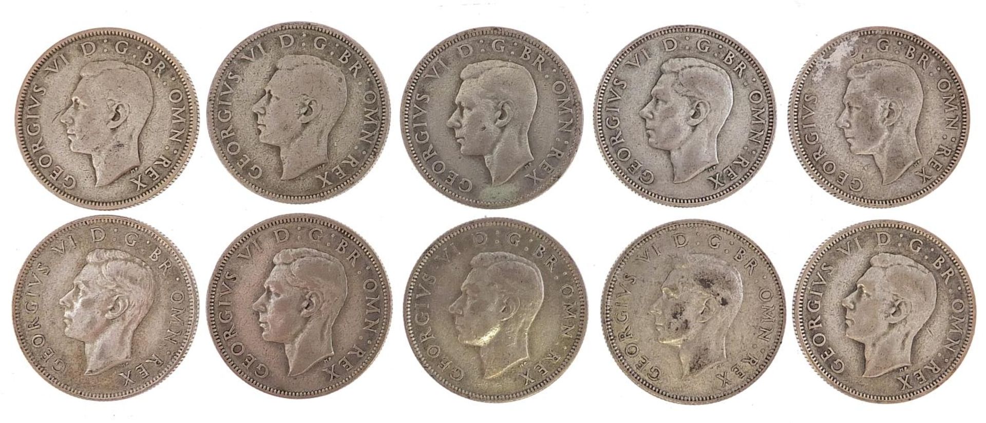 Ten George VI two shillings 1937- 1946 112g