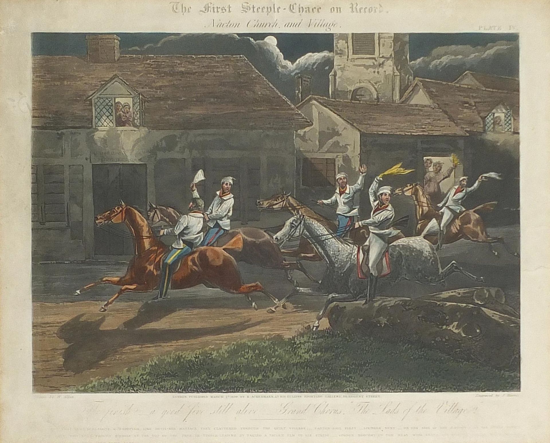 After Henry Alken - The First Steeplechase on Record, Nacton Church and Village, 19th century