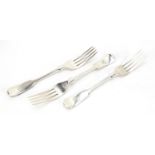 Atkin Brothers, set of three Edward VII silver table forks, Sheffield 1908, 20.5cm in length, 226.5g