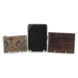 Vintage animal hide purses/wallets comprising crocodile and lizard skin, the largest 13cm high