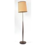 Vintage rosewood and brass standard lamp with shade, 175cm high