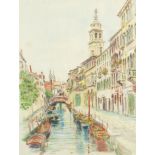 Bess Defres Brady - Rio San Barnaba, Venice, ink and watercolour, details verso, mounted, framed and