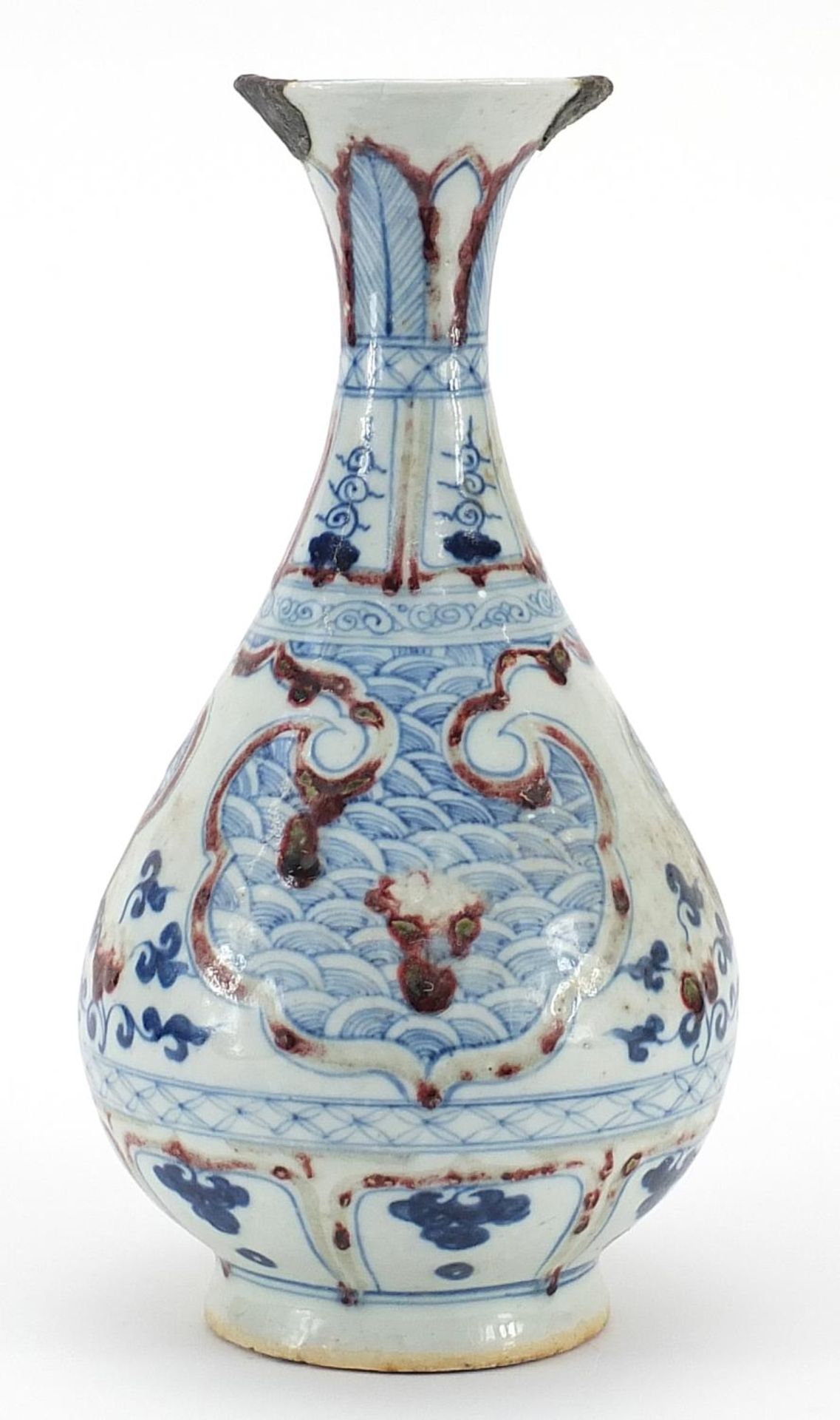 Chinese blue and white with iron red porcelain vase hand painted with clouds, 25cm high - Image 2 of 3