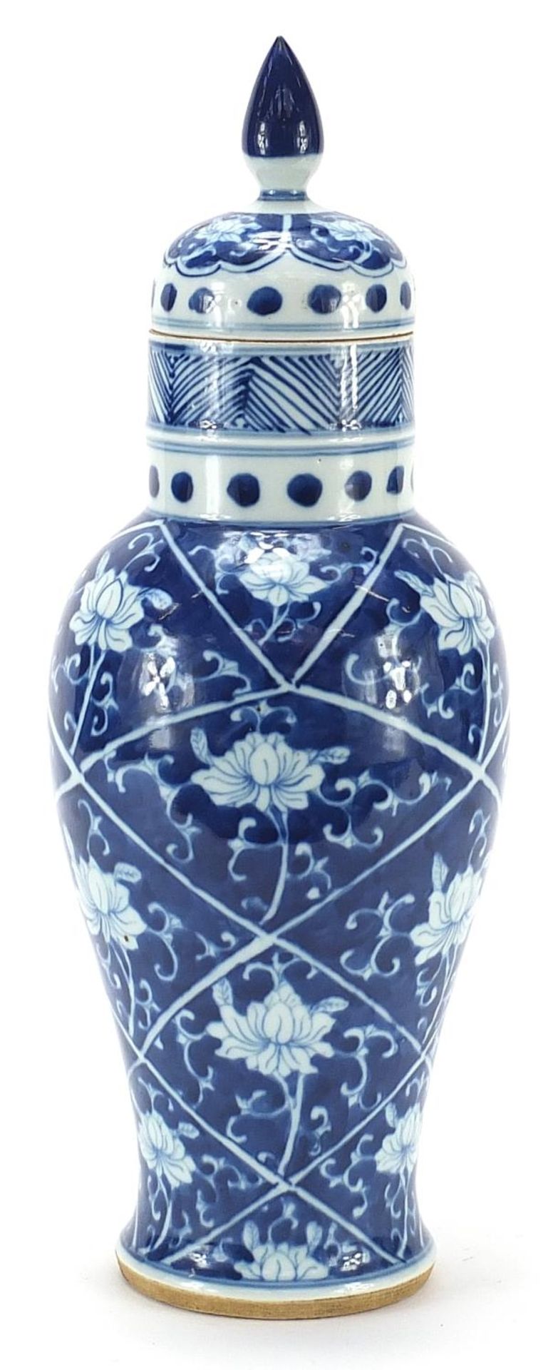 Chinese blue and white porcelain vase and cover hand painted with flowers, blue ring marks to the - Image 2 of 3