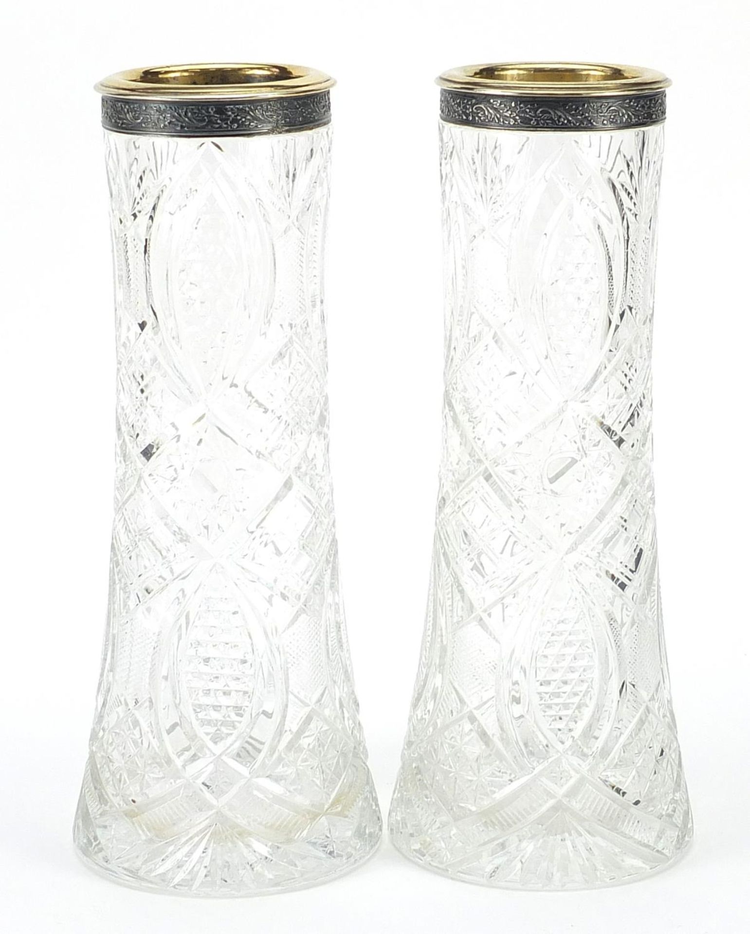 Russian cut vases with silver collars, impressed Russian marks 2MO 875 with hammer and sickle, 28. - Image 2 of 5