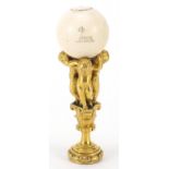 19th century turned ivory gilt bronze and agate desk seal with three nude children, 11cm high