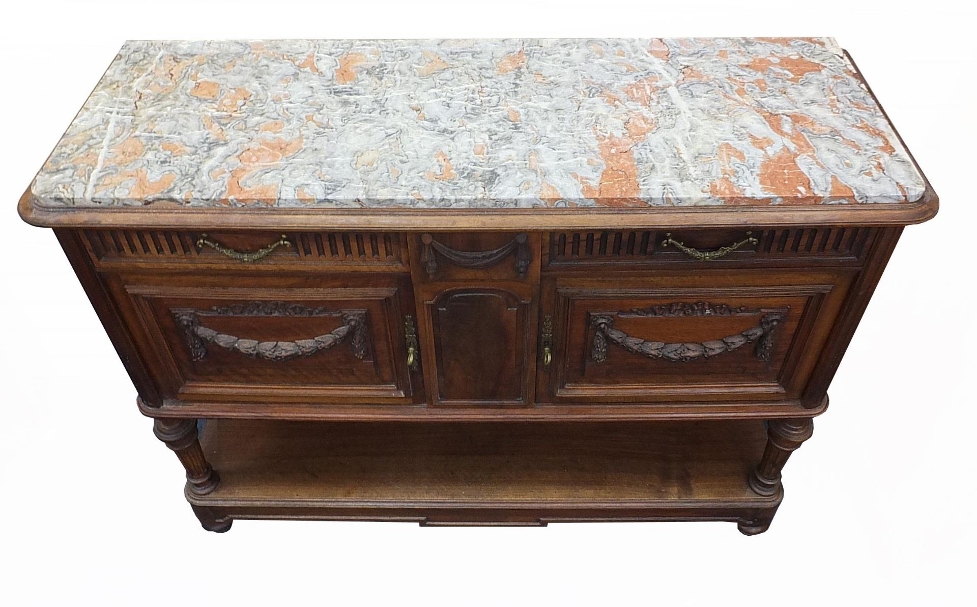 French walnut sideboard with marble top, 120cm H x 134cm W x 47cm D - Image 3 of 3