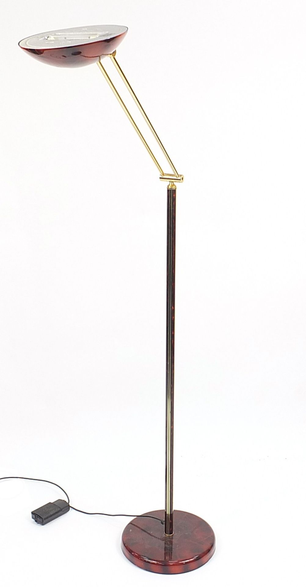 Faux tortoiseshell and brass adjustable standard lamp, 169cm high