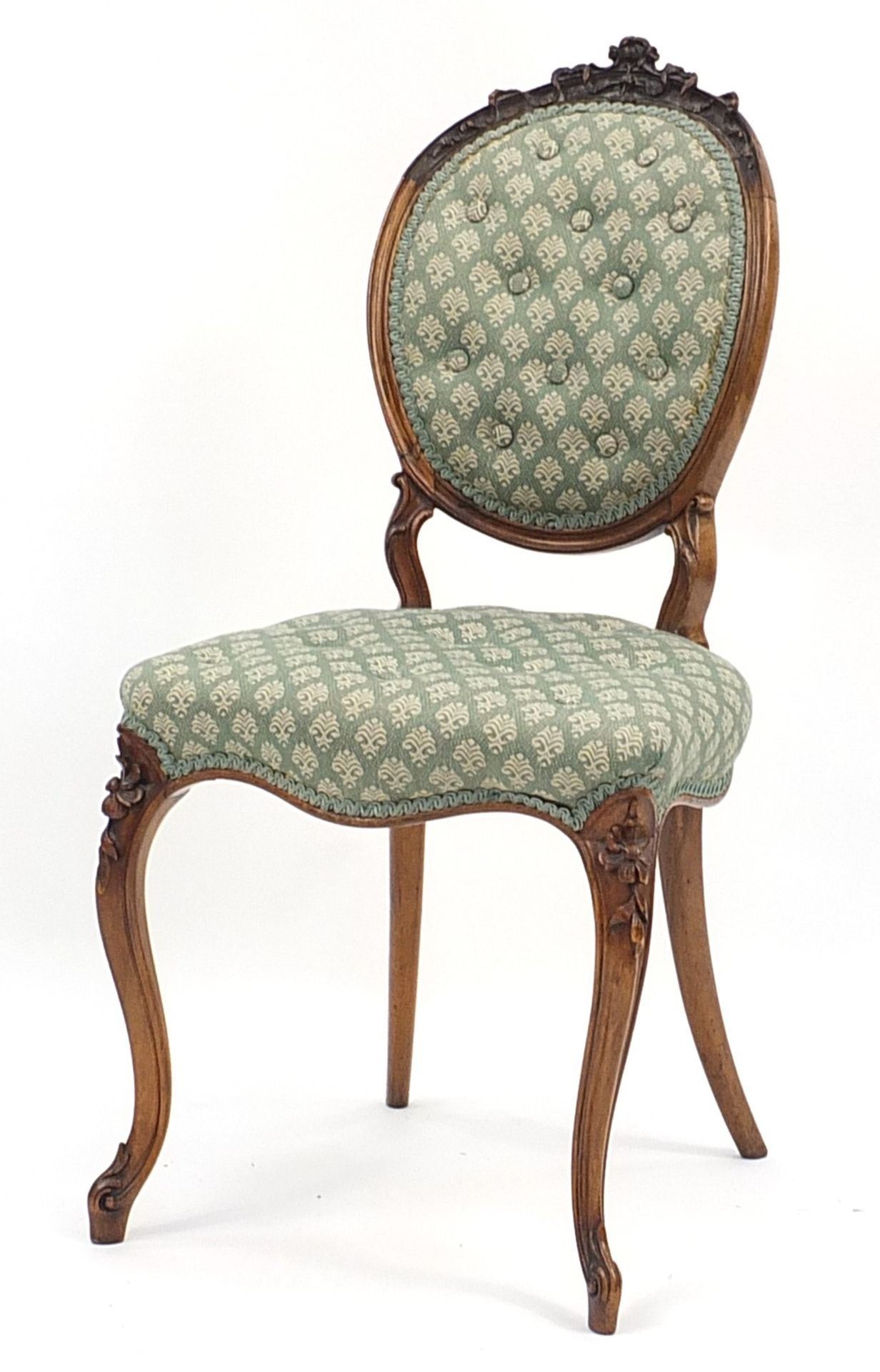 Victorian walnut occasional chair with buttonback upholstery, 88cm high