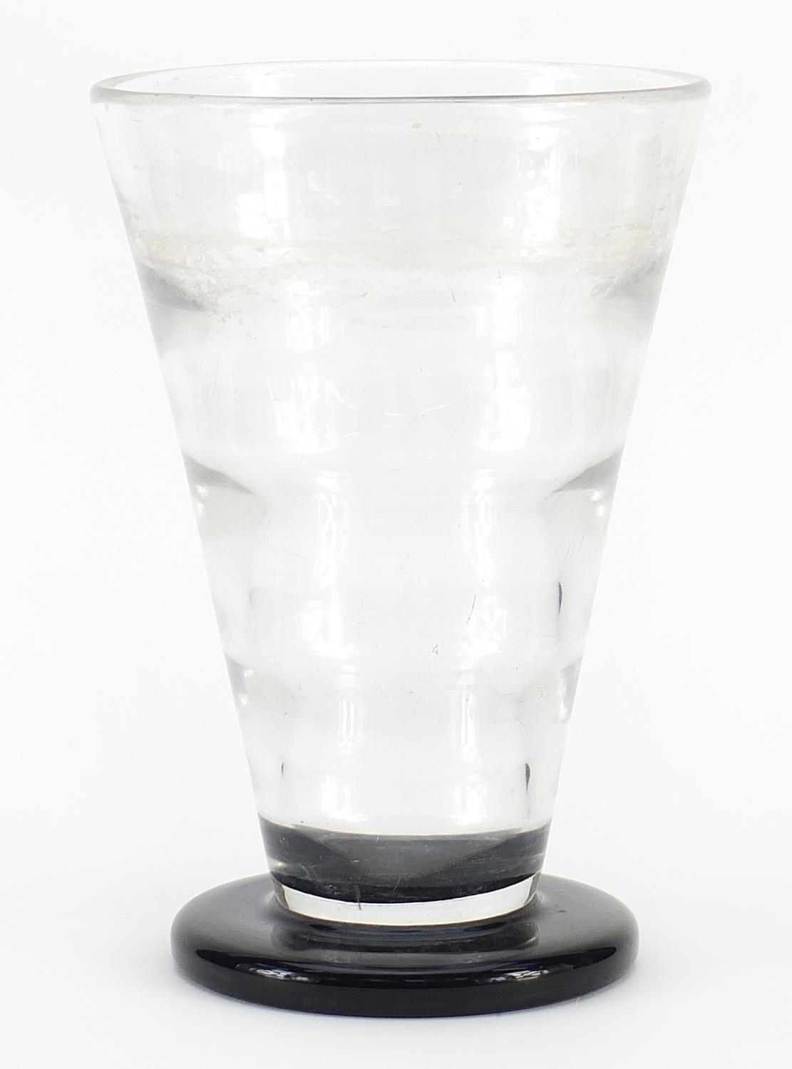 Orrefors, Scandinavian clear glass vase with black base, 22cm high