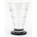 Orrefors, Scandinavian clear glass vase with black base, 22cm high