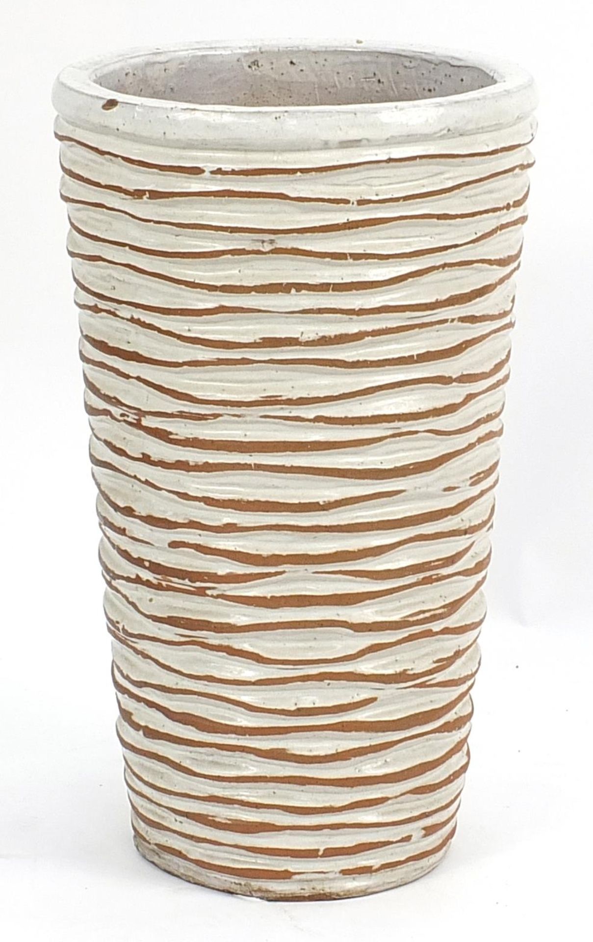 Large contemporary cream glazed pottery planter, 62cm high