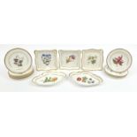 Early 19th century Coalport botanical porcelain service comprising nine plates and five dishes hand