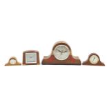Four mantle clocks including a Seiko example, the largest 41cm wide