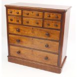 Victorian mahogany nine drawer chest, 113cm H x 112cm W x 53cm D