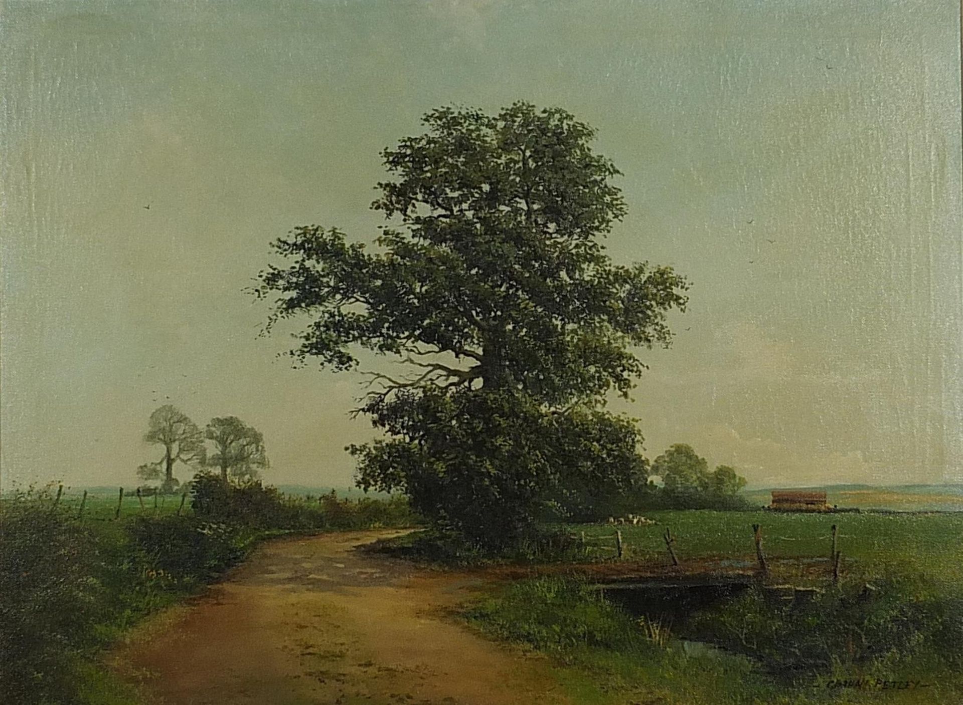 Graham Petley - Pan Lane, Hanningfield, oil on canvas, inscribed E Stacy Marks label verso,