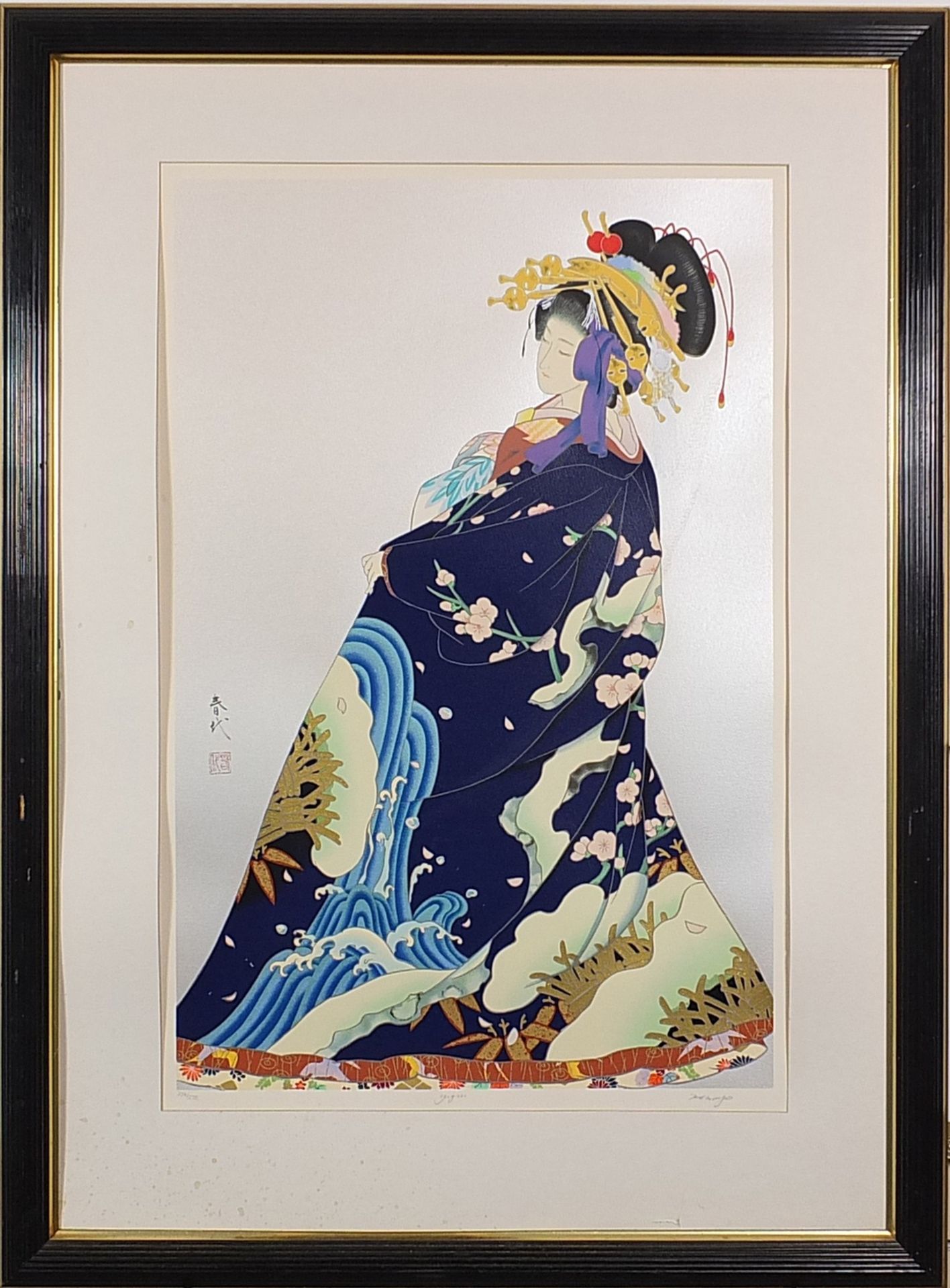 Morita Haruyo - Geisha Girl, Japanese pencil signed print in colour, indistinctly titled, limited - Bild 2 aus 5