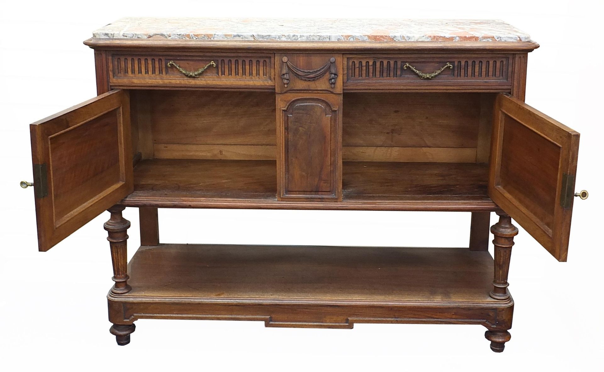 French walnut sideboard with marble top, 120cm H x 134cm W x 47cm D - Image 2 of 3