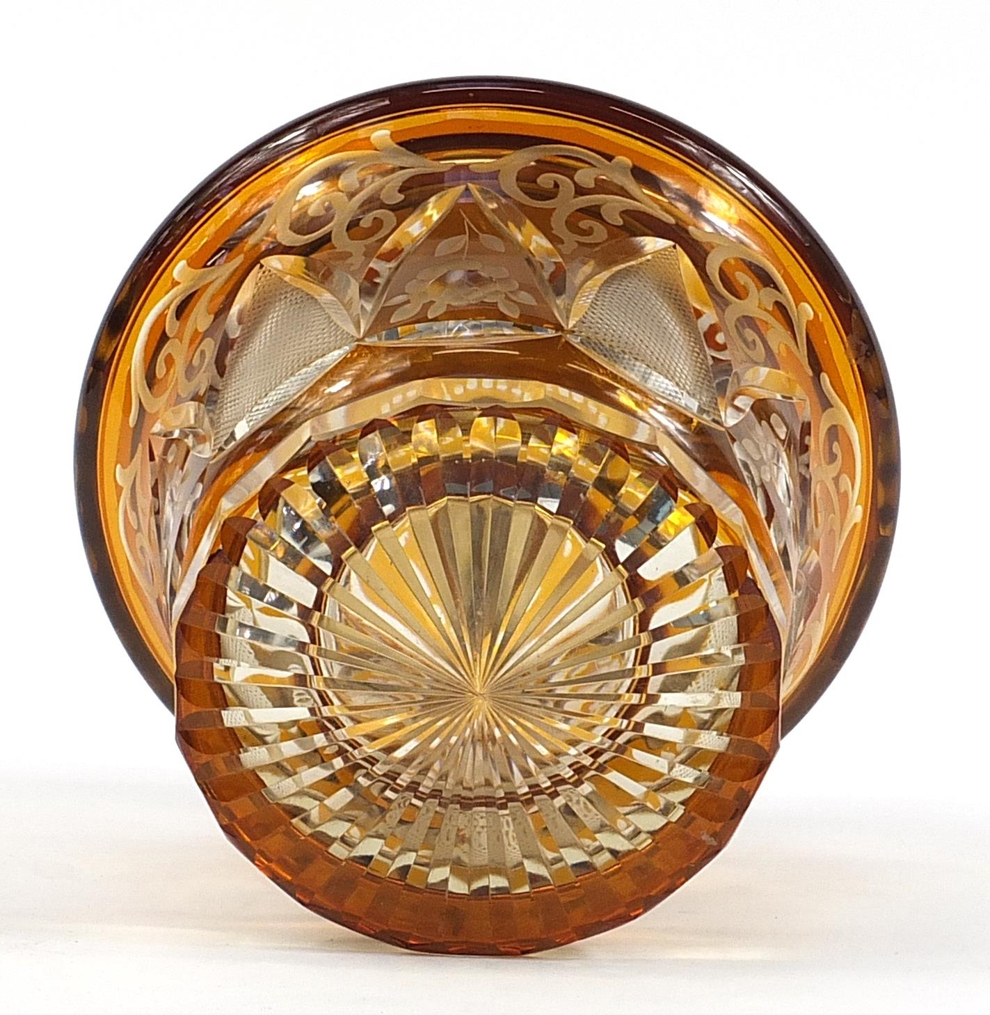 Bohemian amber overlaid glass vase with 800 grade silver lid and rim, 21cm high, the lid 102g - Image 3 of 3