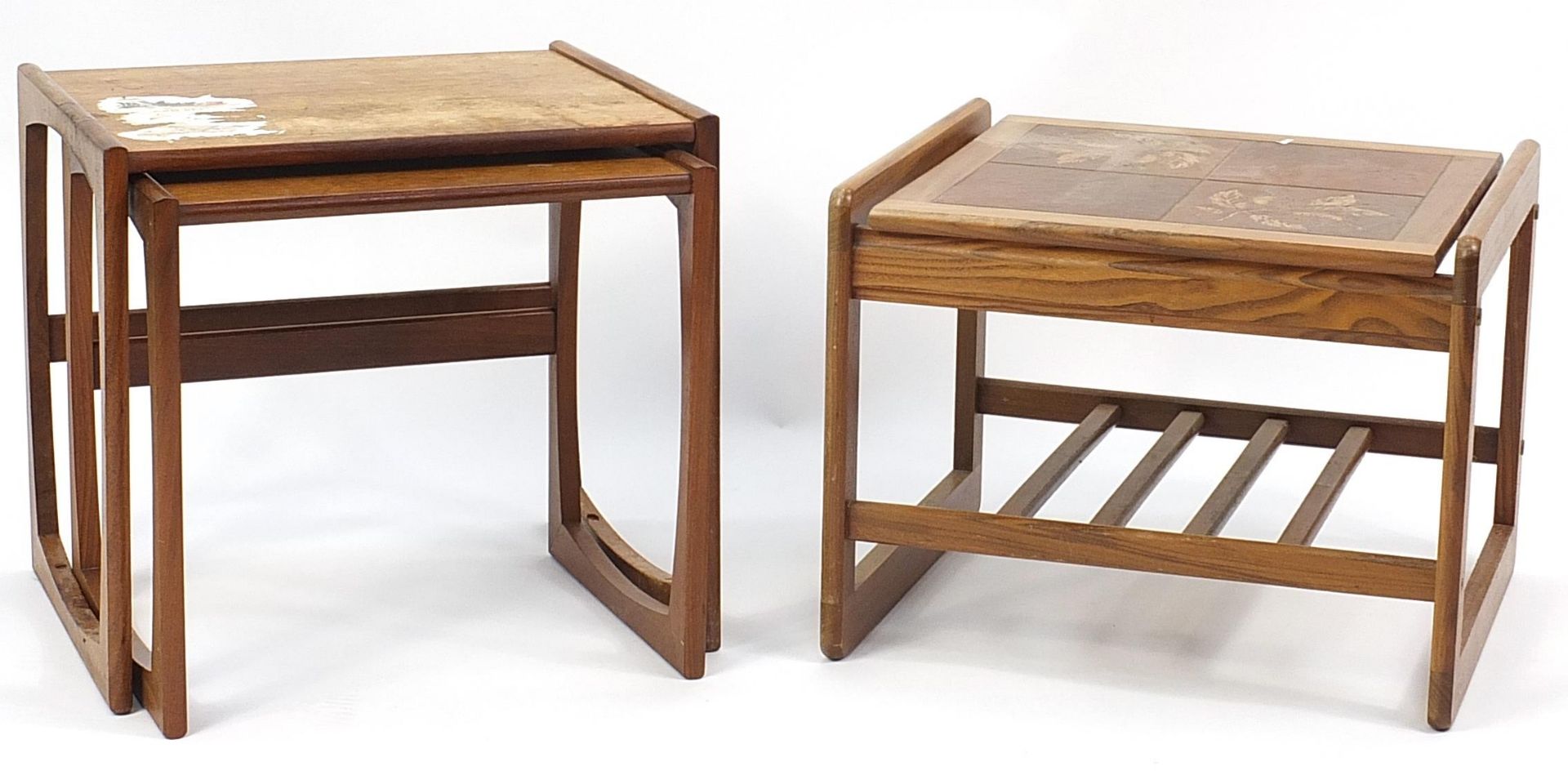 Three vintage teak occasional tables, one with tiled top, the tiled example 44cm H x 56cm W x 50cm D - Image 2 of 4