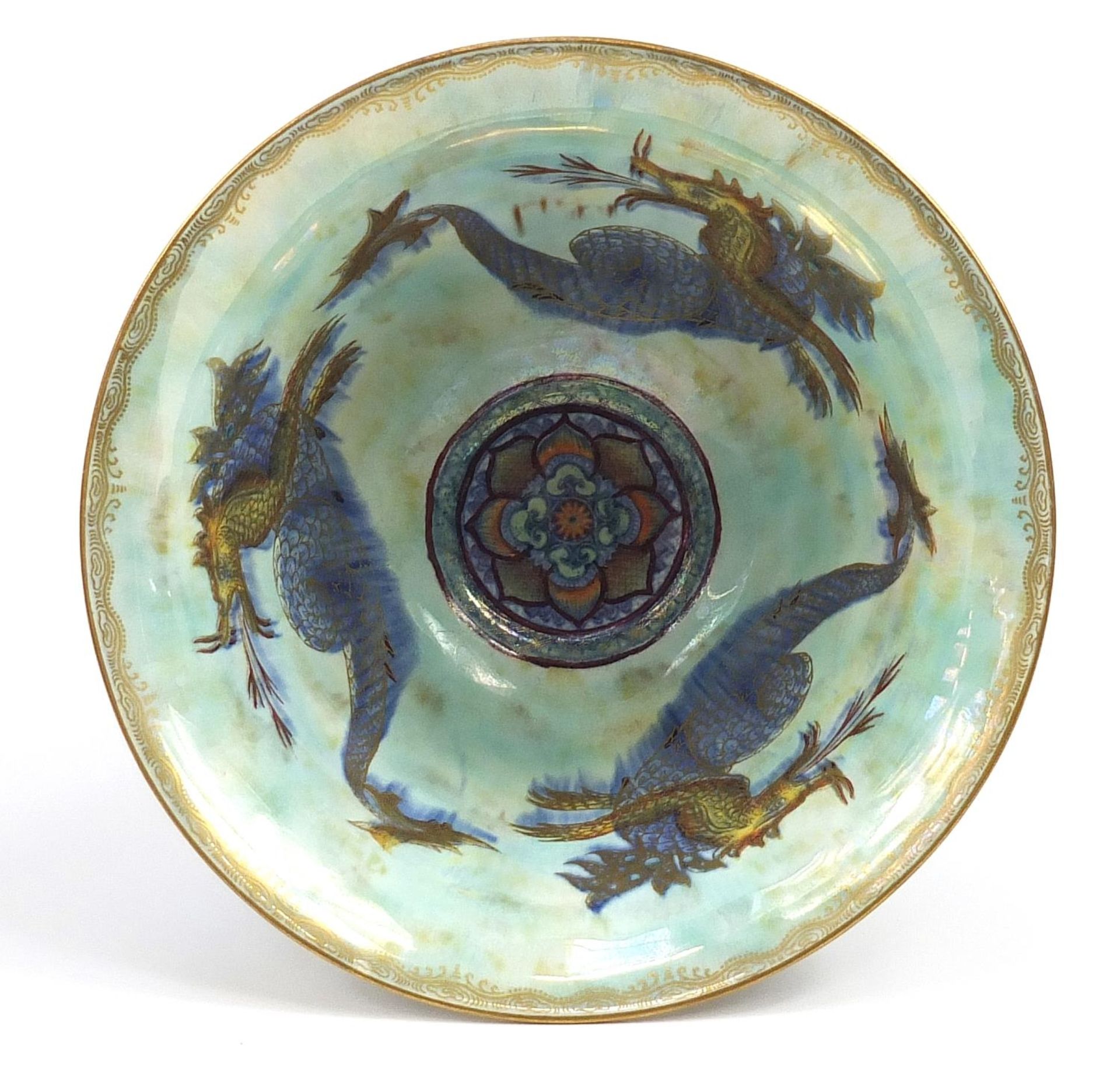 Wedgwood Fairyland lustre footed bowl hand painted with dragons, inscribed Z4829 to the base, 22cm - Image 3 of 5