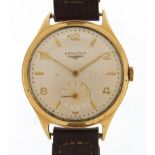 Longines, gentlemen's 9ct gold wristwatch, the movement numbered 11092243, 34mm in diameter