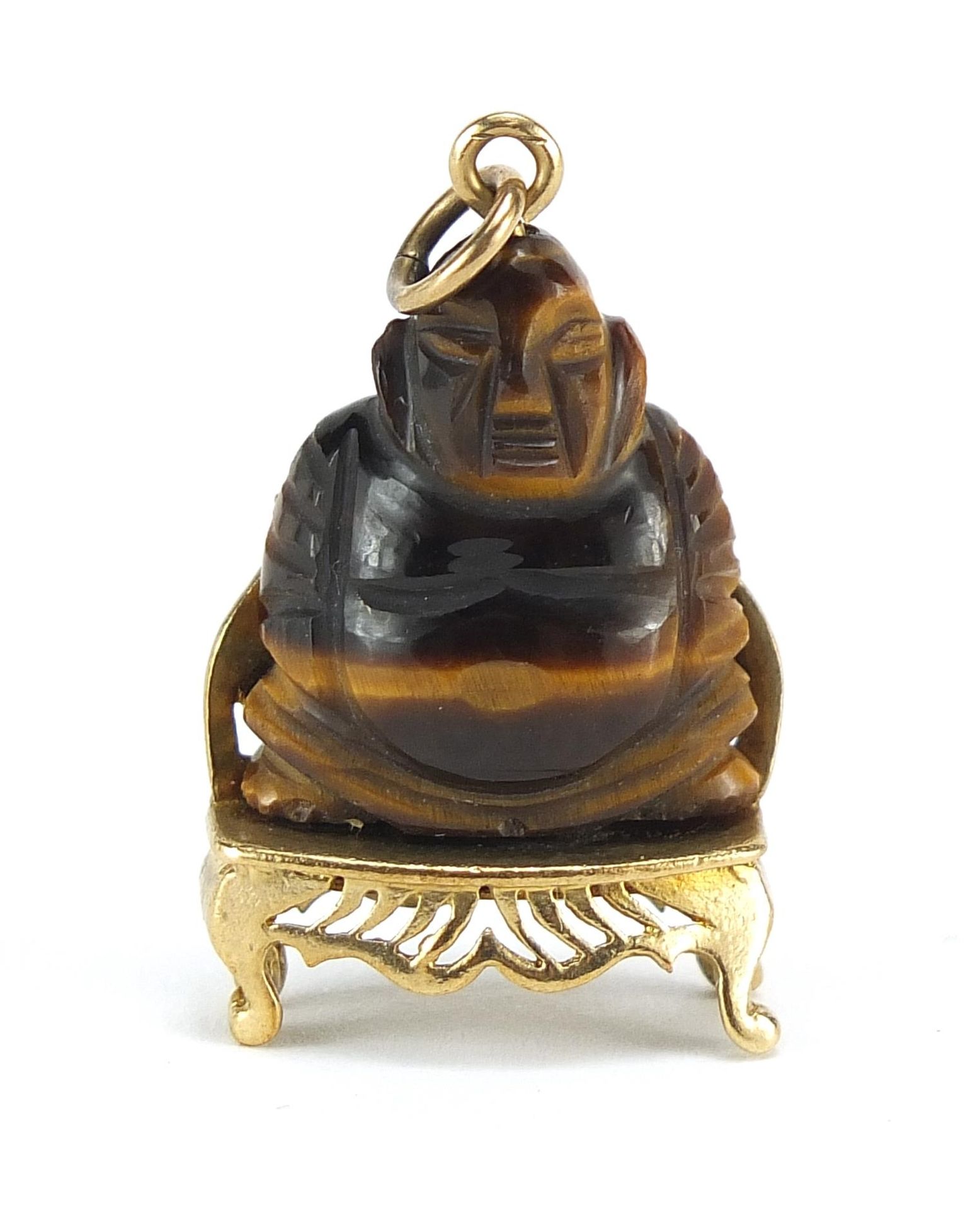 9ct gold and tiger's eye Chinese Buddha charm, 3.5cm high, 7.4g