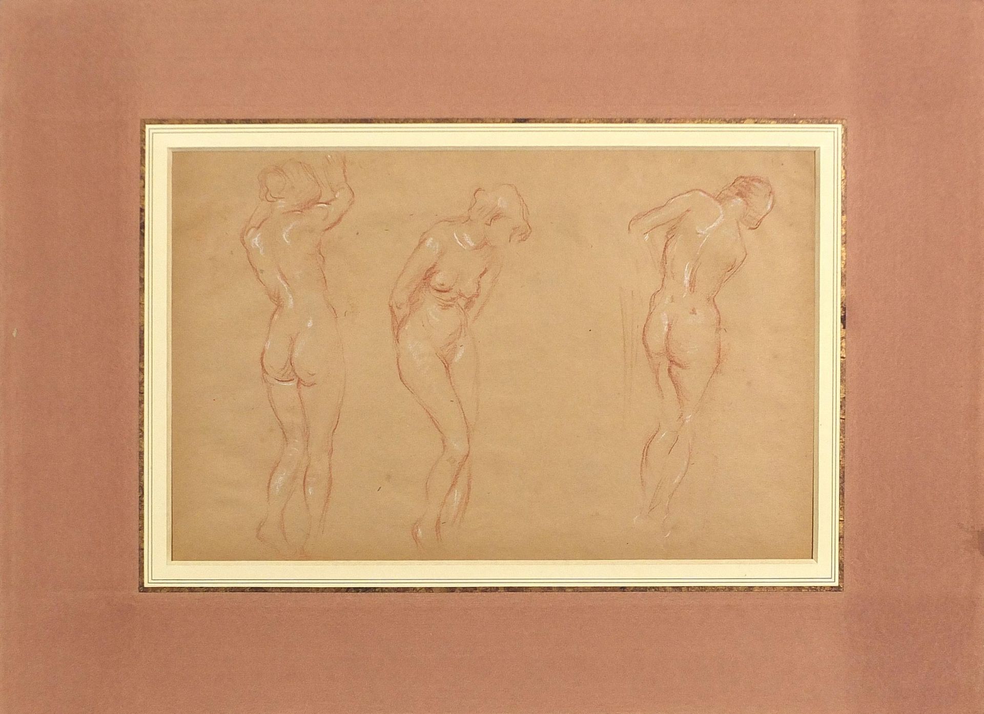 Charles James Theriat - Nude female studies, pair of heightened sanguine chalks, mounted and framed, - Image 3 of 10