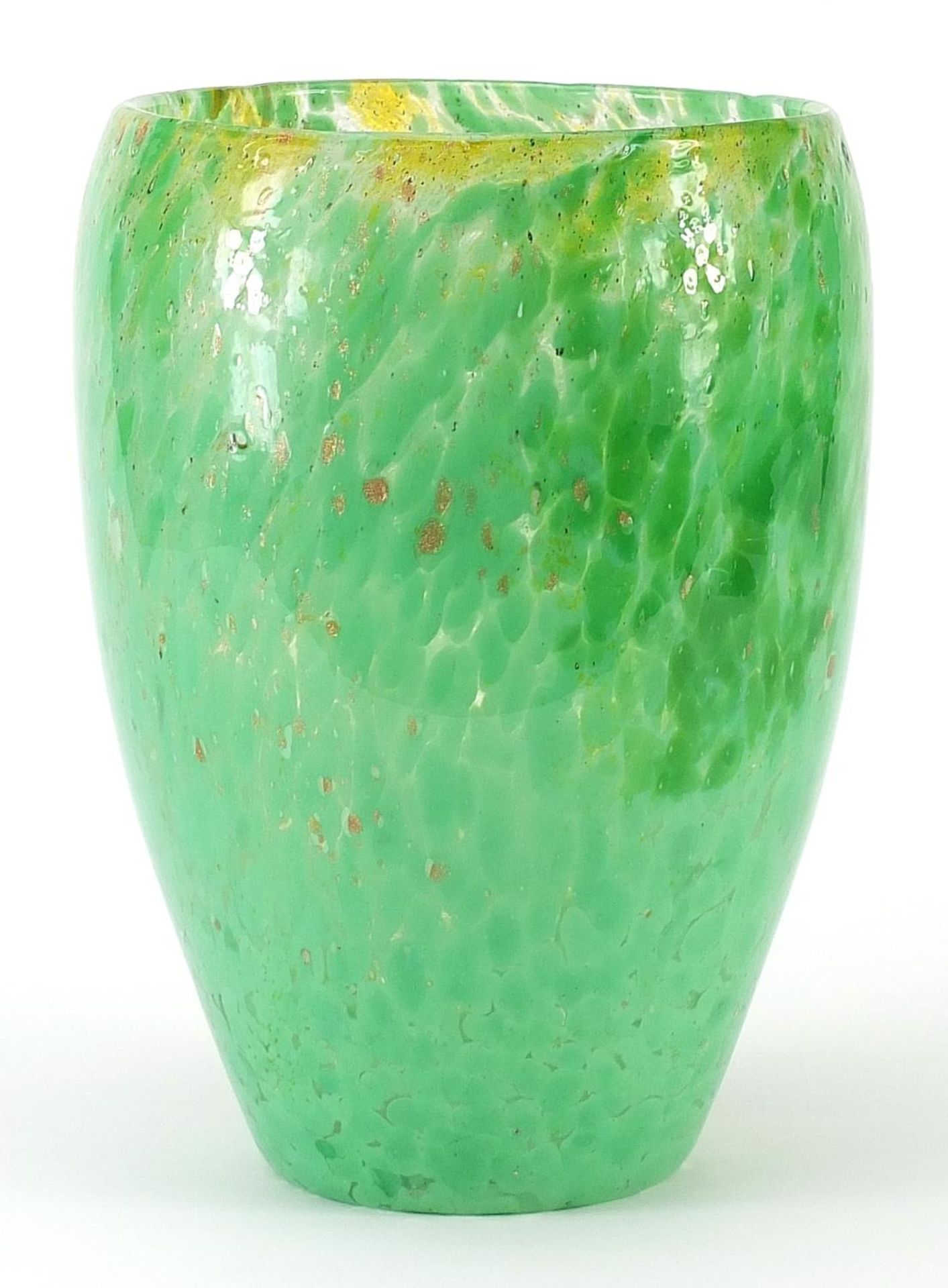 Large Scottish mottled art glass vase, possibly by Monart or Vasart, 25.5cm high