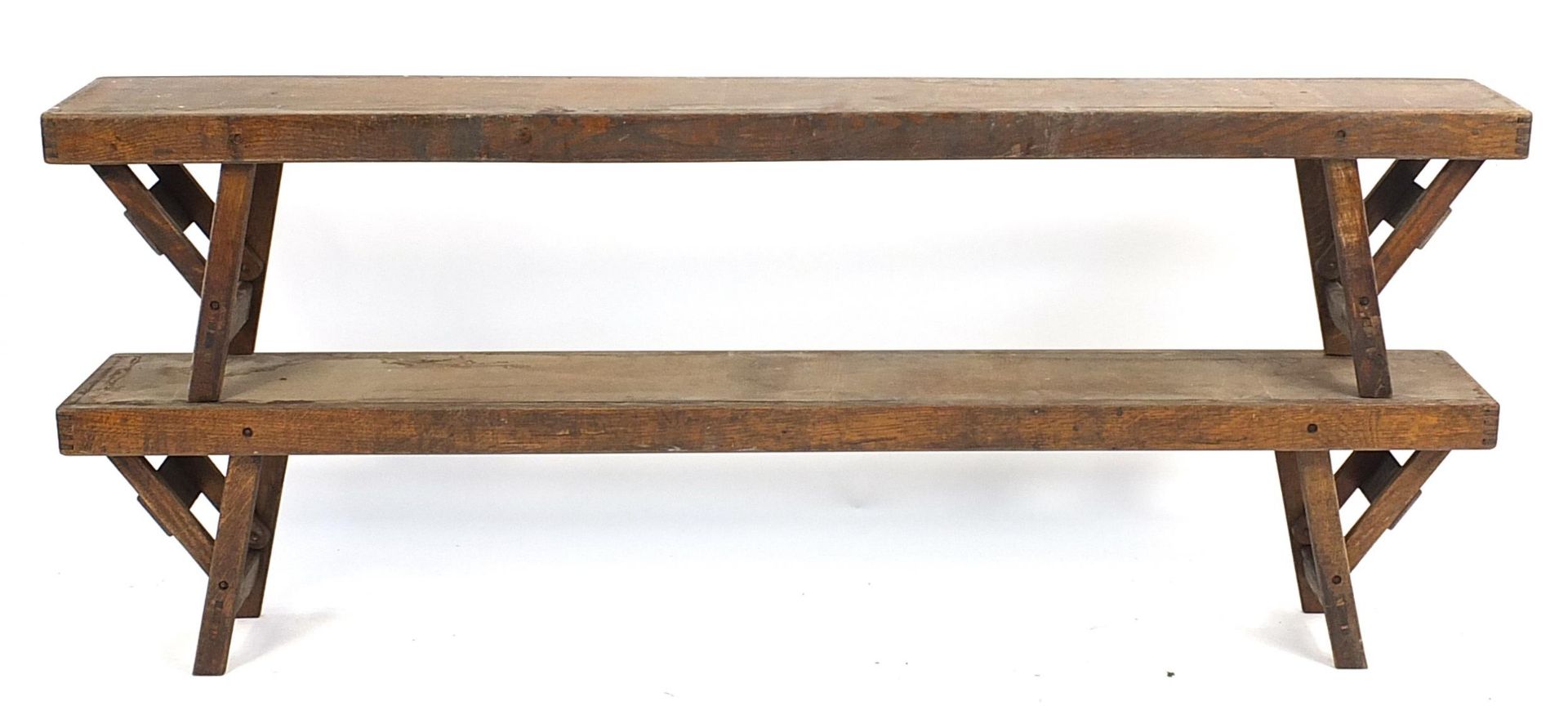 Pair of vintage folding gymnasium benches, 38cm H x 183cm W x 25cm D - Image 2 of 4