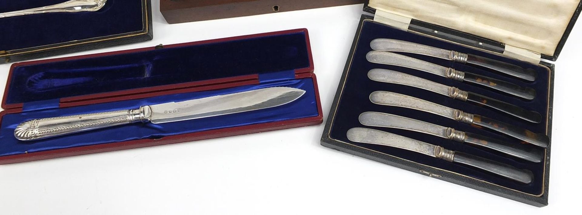 Silver plated cutlery housed in fitted cases including set of six fish knives and forks with ivorine - Image 5 of 6