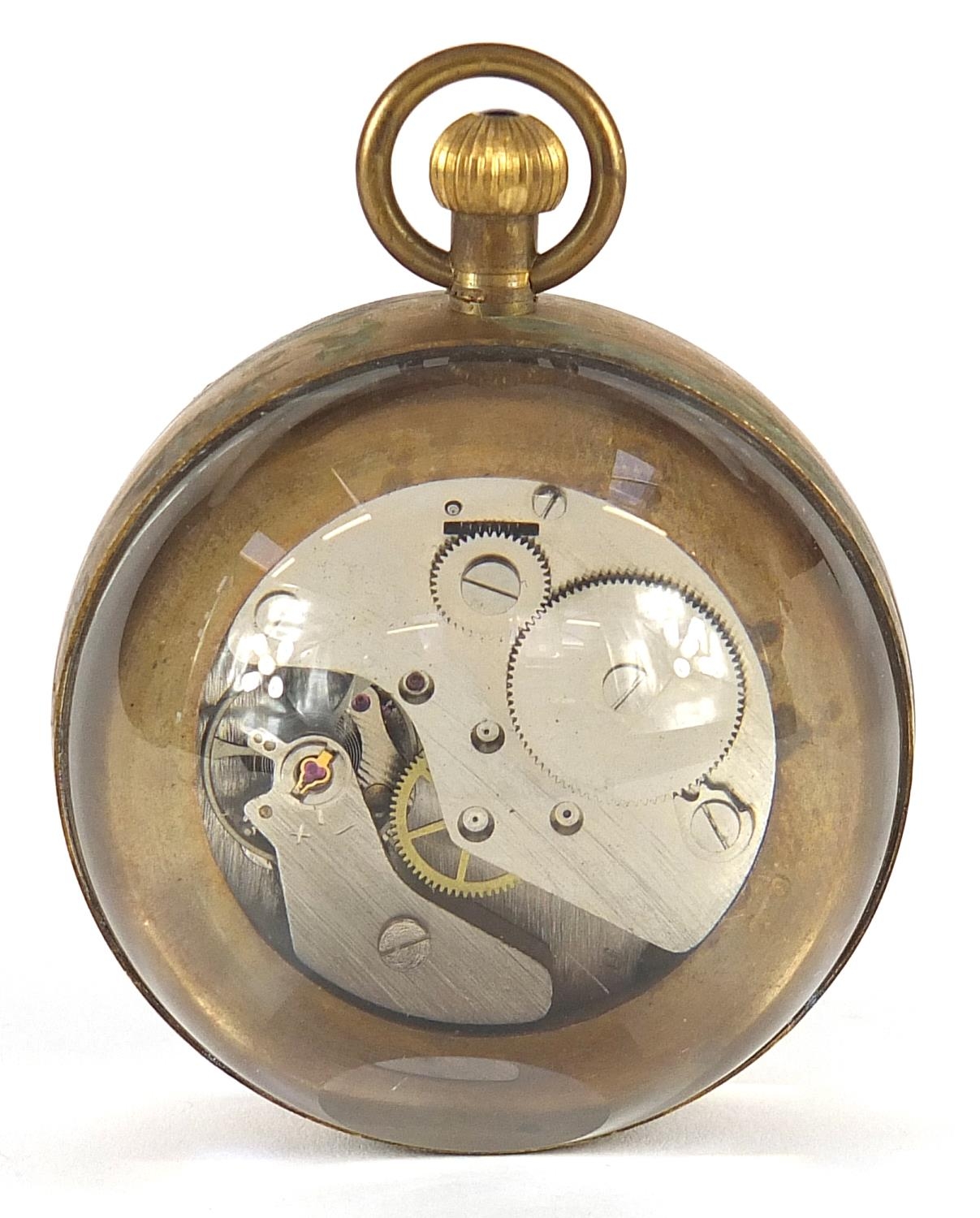Globular glass and brass desk clock, 6cm in diameter - Image 2 of 3