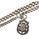 Graduated silver watch chain with football sports jewel, engraved OAFC Winners Hillier Cup 1905-