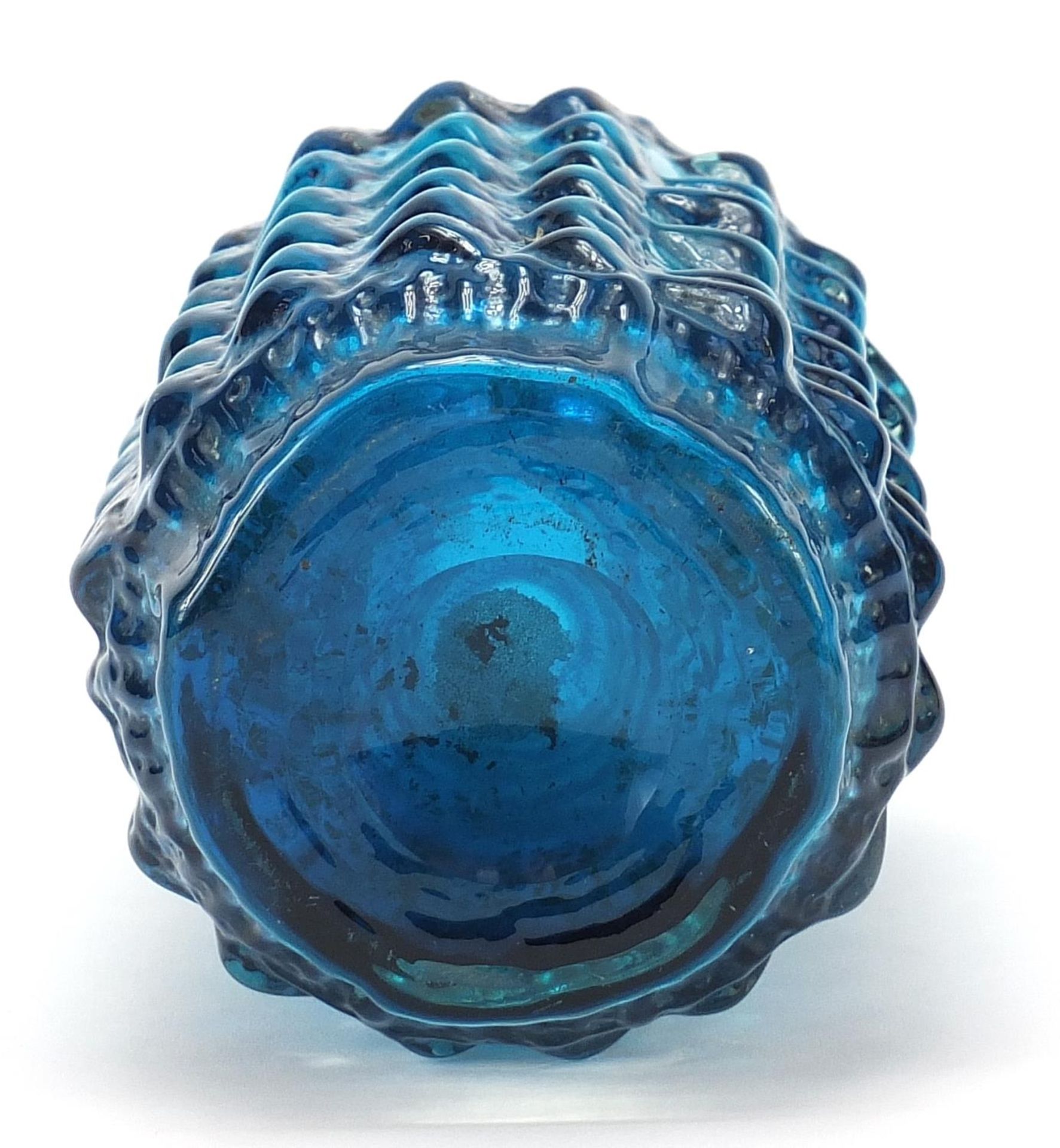 Geoffrey Baxter for Whitefriars, pineapple glass vase in kingfisher blue, 18cm high - Image 3 of 3