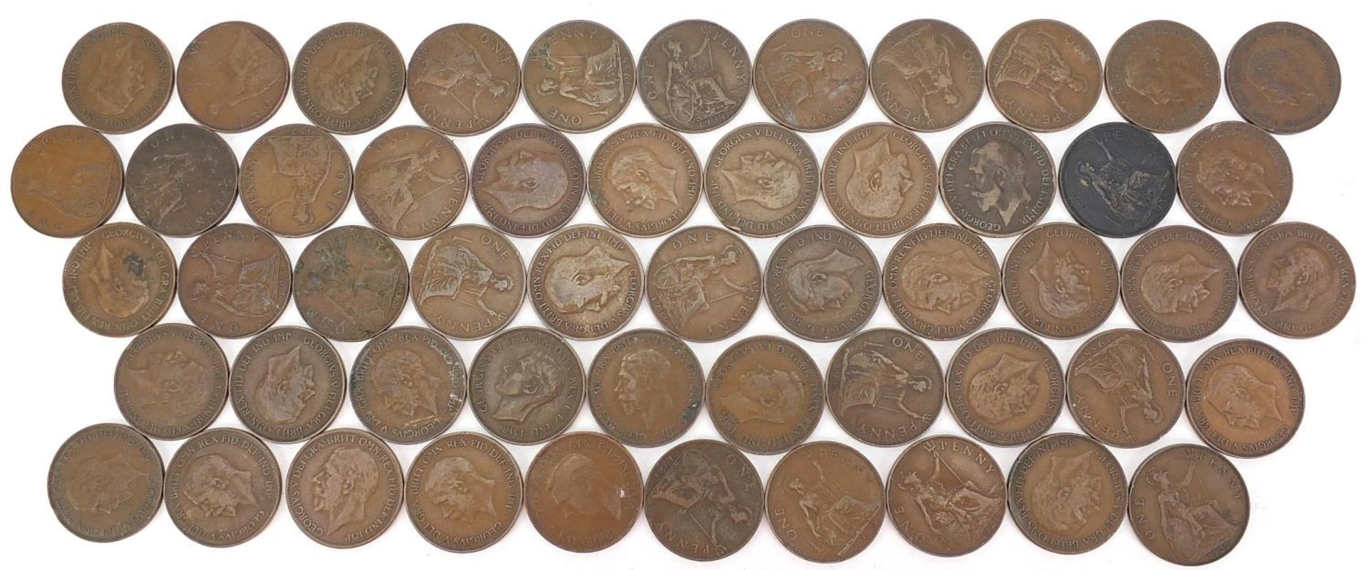 Quantity of George V and George II pennies, various dates, 490g