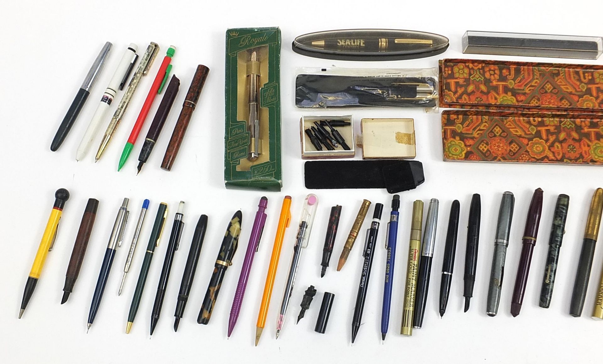 Collection of vintage fountain and ballpoint pens and accessories including Watermans, brown ripple, - Image 2 of 3