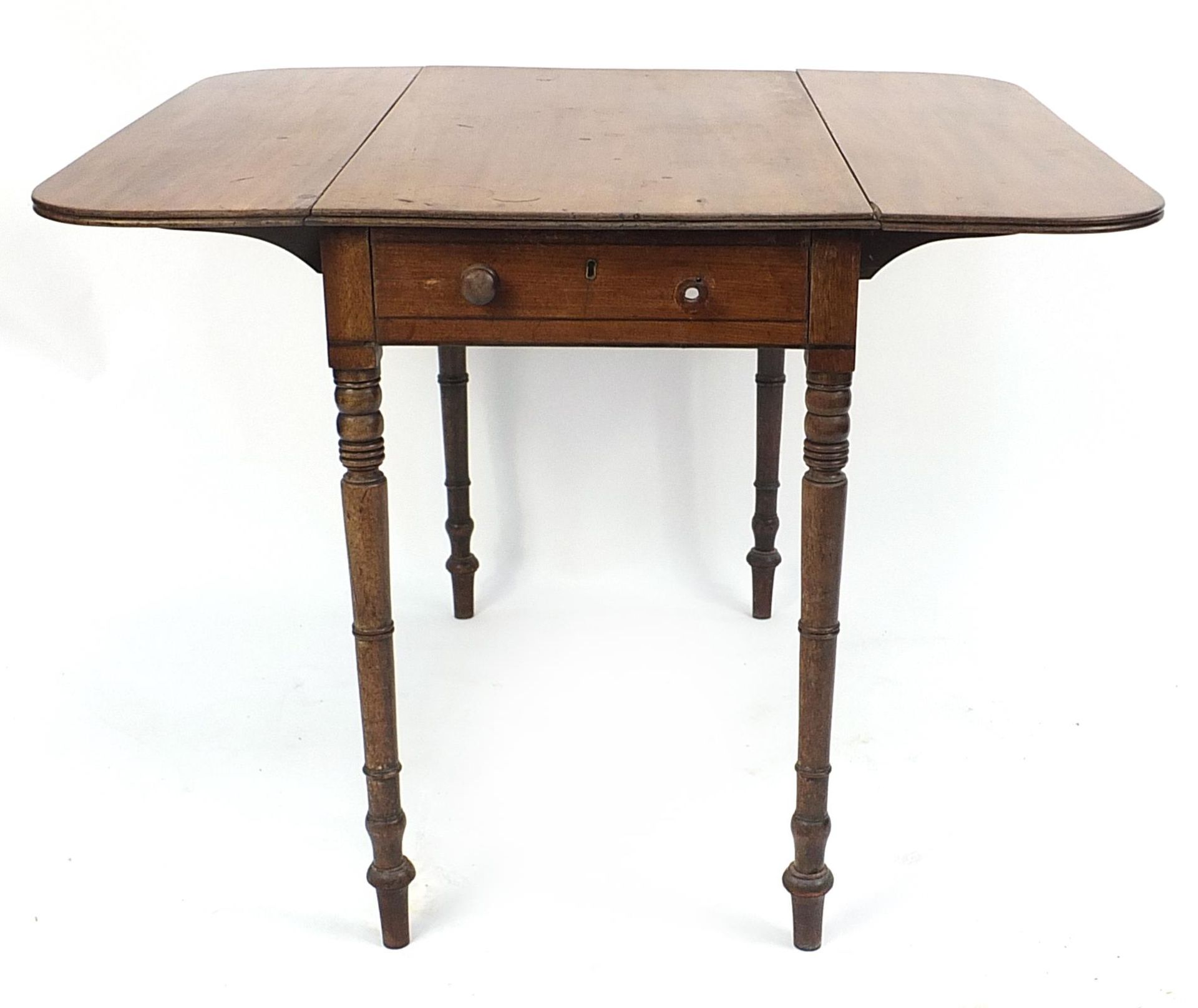 Victorian mahogany Pembroke table with drawer to the end, 72cm H x 89cm W x 49cm D - Image 3 of 4