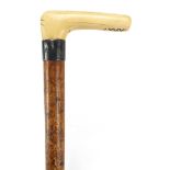 Naval interest malacca walking stick with ivory handle and silver collar engraved Admiral Gough,