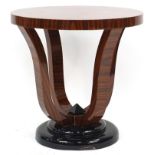 Art Deco style rosewood effect occasional table, 59cm high x 59cm in diameter