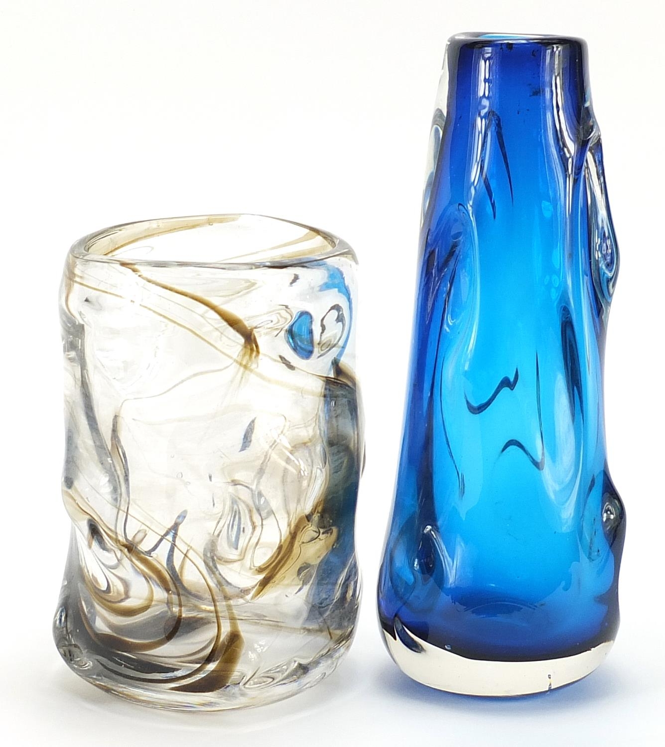 Two Whitefriars knobbly glass vases, the largest 24.5cm high