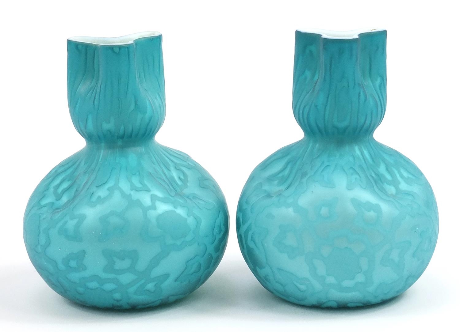 Manner of Thomas Webb, Pair of 19th century blue satin glass vases, each 20.5cm high - Image 2 of 3