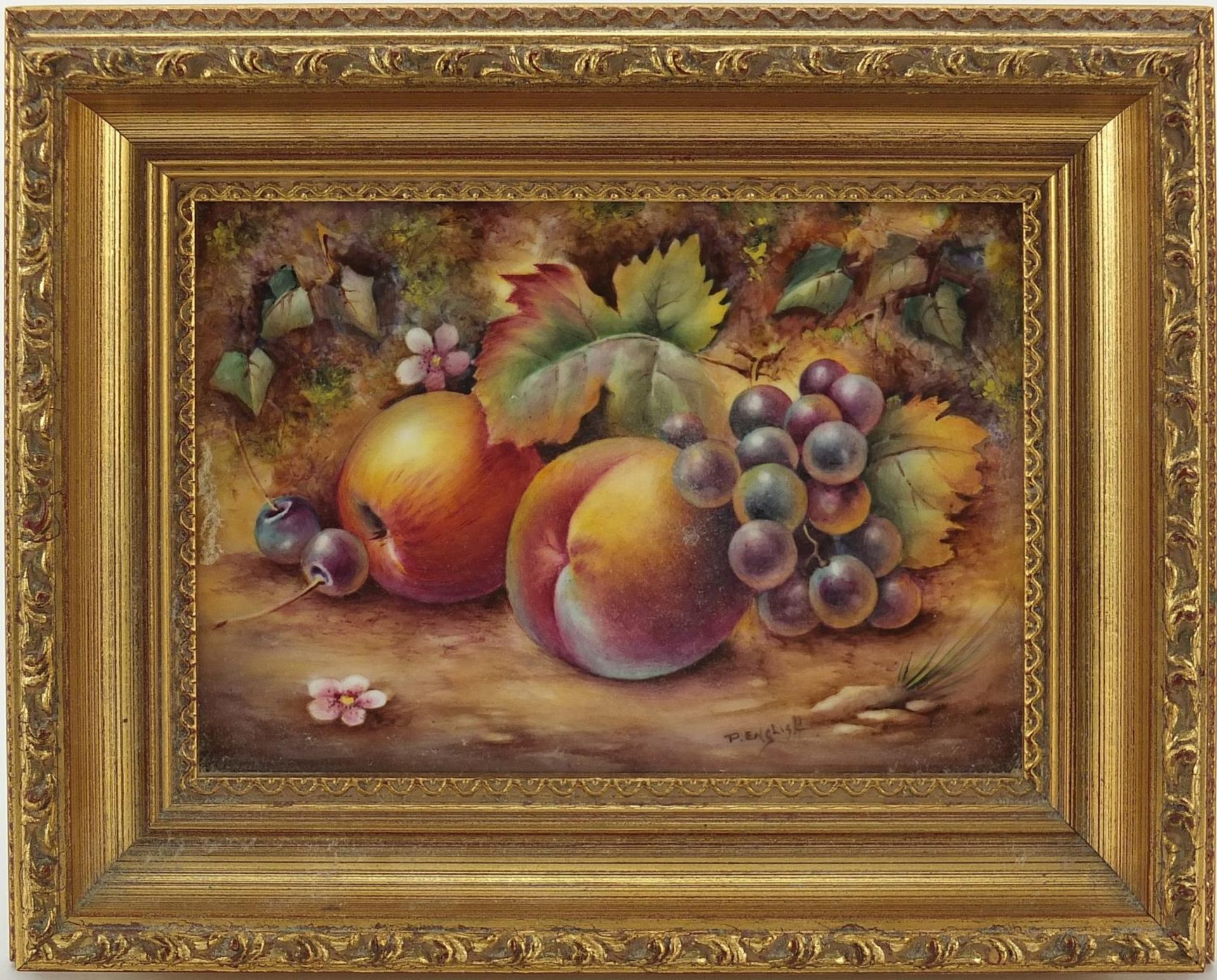 Paul English for Royal Worcester, rectangular porcelain plaque hand painted with fruit, housed in - Image 2 of 5