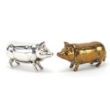 Two Victorian pig vesta cases including a brass example, each 4.5cm in length
