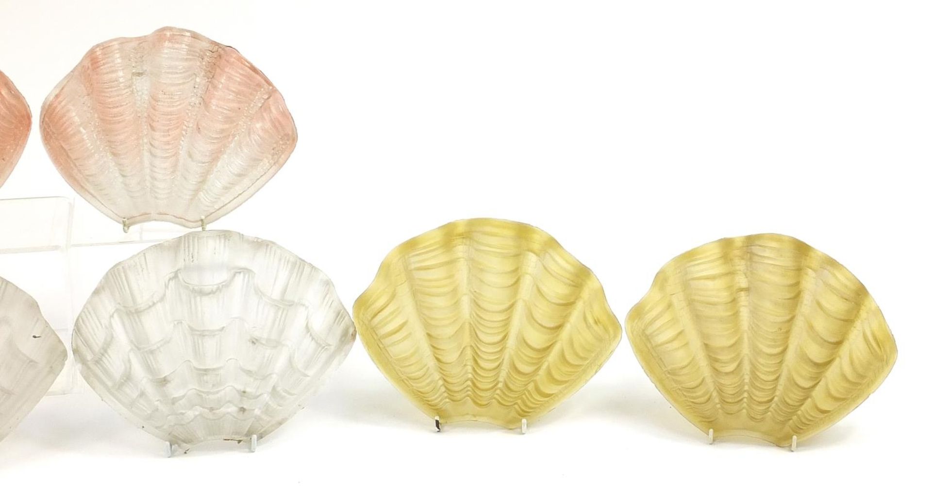 Four pairs of Art Deco glass light shades in the form of shells, each approximately 25cm wide - Image 3 of 3
