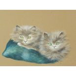 E Littler 1910 - Portrait of two cats, early 20th century watercolour, mounted and framed, 28.5cm