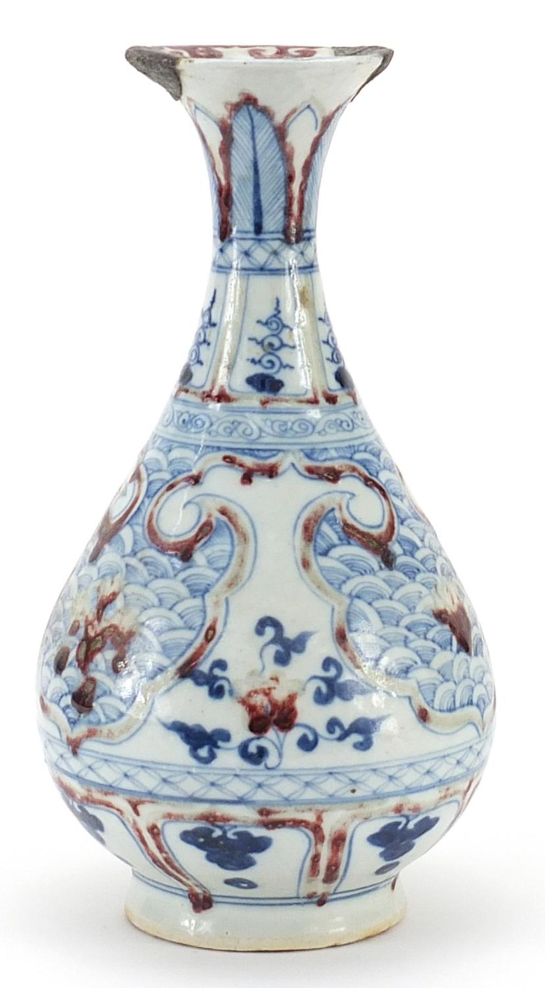 Chinese blue and white with iron red porcelain vase hand painted with clouds, 25cm high