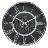 Large silvered metal London design wall clock, 53cm in diameter