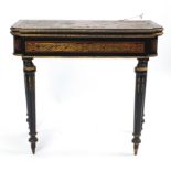 19th century French boulle work folding card table with green baize lined interior, 79cm H x 88cm